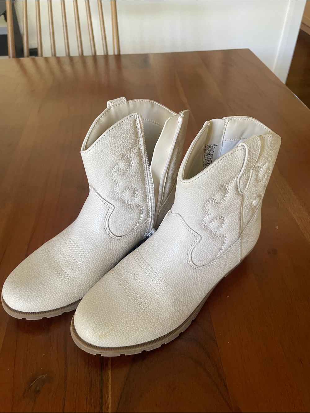 Girls Cream Western Ankle Boots